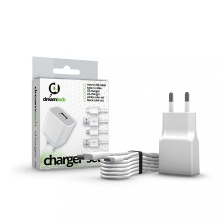 Dreamtech Charger Set 2A USB-A +Micro USB kábel  Fehér
