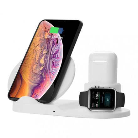 3in1 Qi töltő állomás - iPhone, Watch, Apple Airpods - Fehér