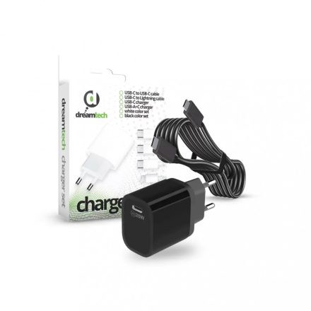 Dreamtech PD Charger Set USB-C 20W-os adapterrel és USB-C USB-C kábellel FEKETE