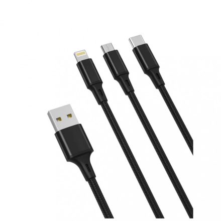 XO NB173 3in1 töltőkábel USB to Micro USB Type-c Lightning 1,2M 2,4A Fekete