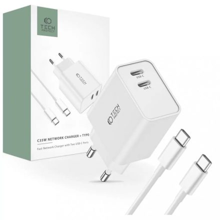 Tech-Protect Hálózati Töltő szett PD35W 2*USB-C + USB-C kábel Fehér