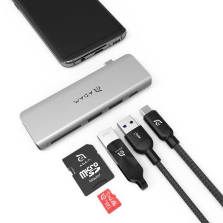 ADAM Elements CASA Elosztó 5E - 5 port USB-C to Kártyaolvasó Elosztó, Szürke